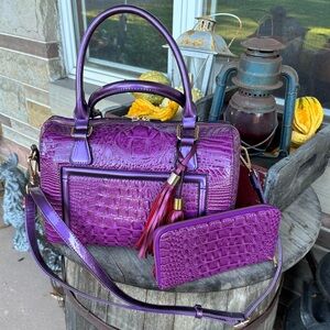 Purple Crocodile Embossed Satchel and Wallet Set